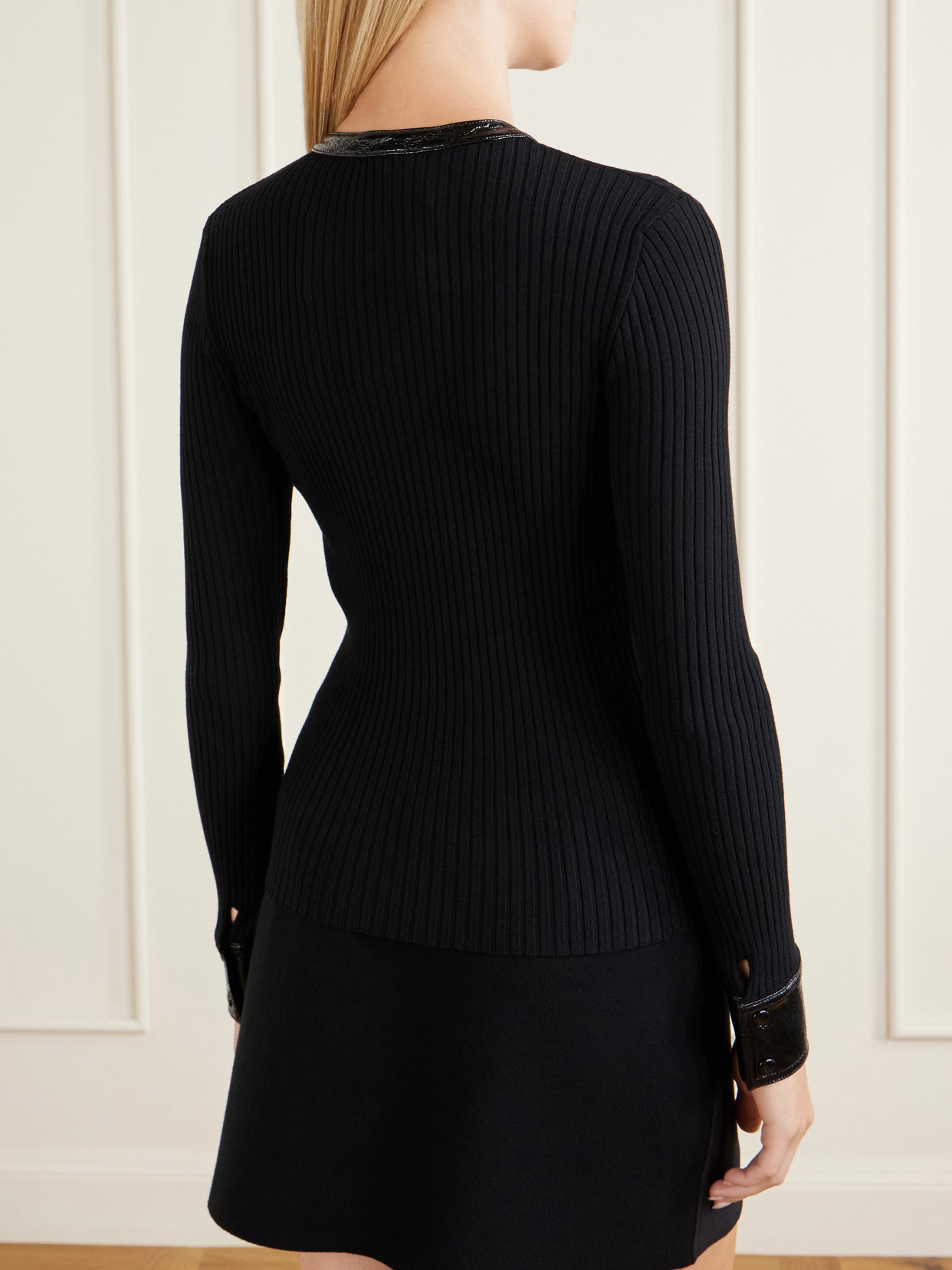 Logo-embroidered Ribbed-knit Cardigan - Black