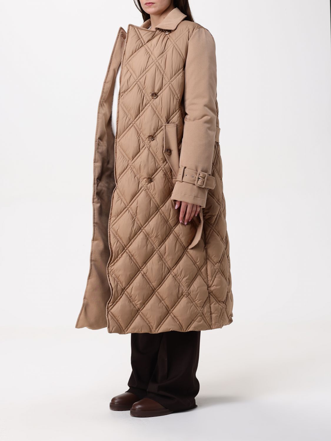 Double-breasted quilted puffer jacket - Neutrals
