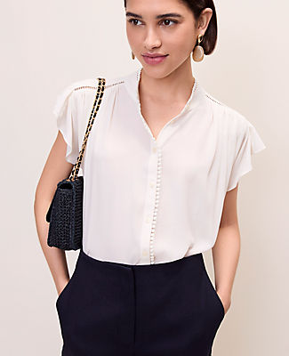 Ann Taylor Petite Flutter Sleeve Button Down Blouse