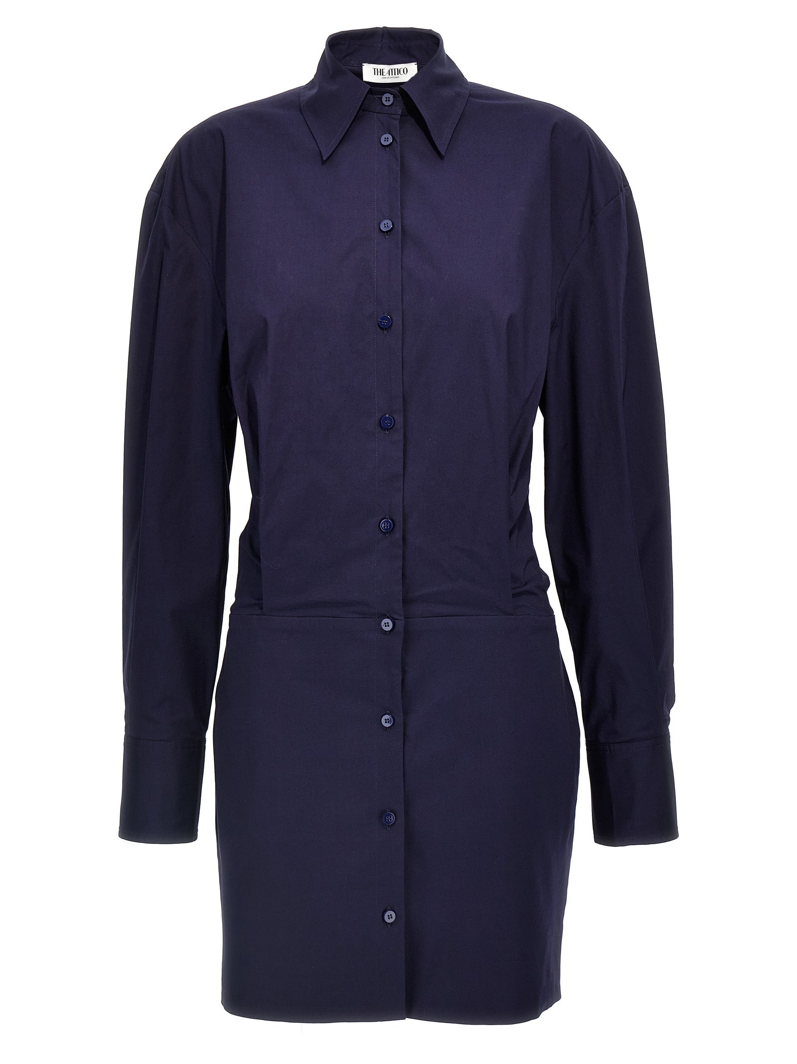 Button-Front Cotton Shirt Dress — Navy