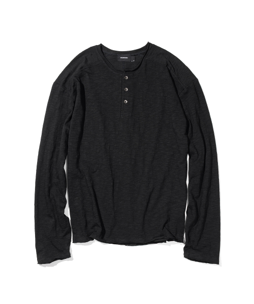 Slab Cut Divide Henley Neck Long Sleeve MSSLS001-BK