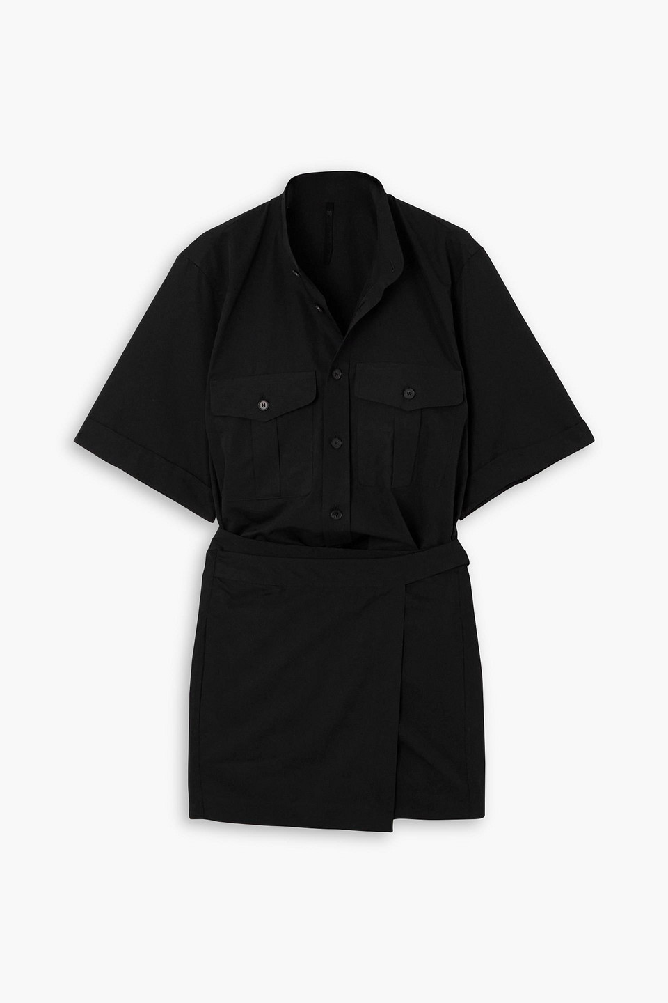 Belted cotton and silk-blend poplin mini dress - Black - FR 34