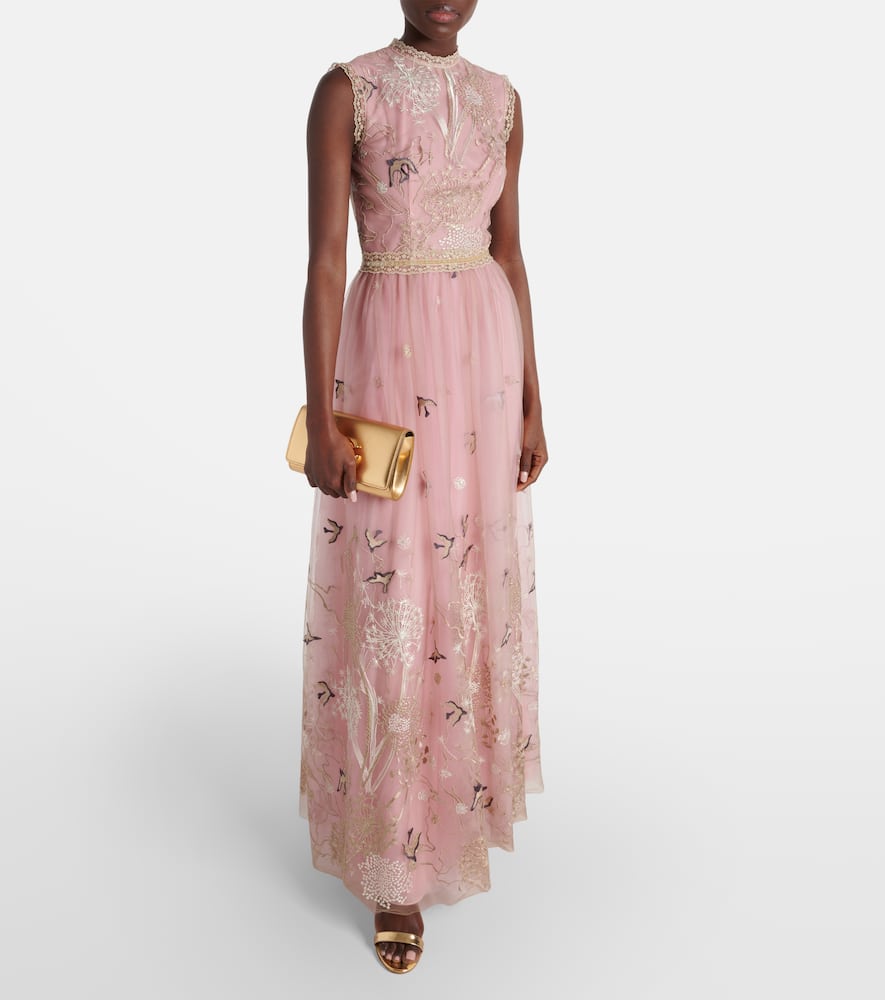 Costarellos Embroidered tulle gown