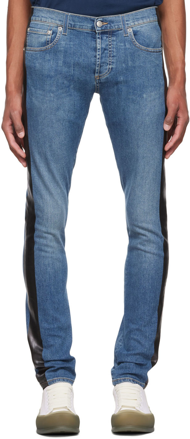 Blue side stripe denim jeans