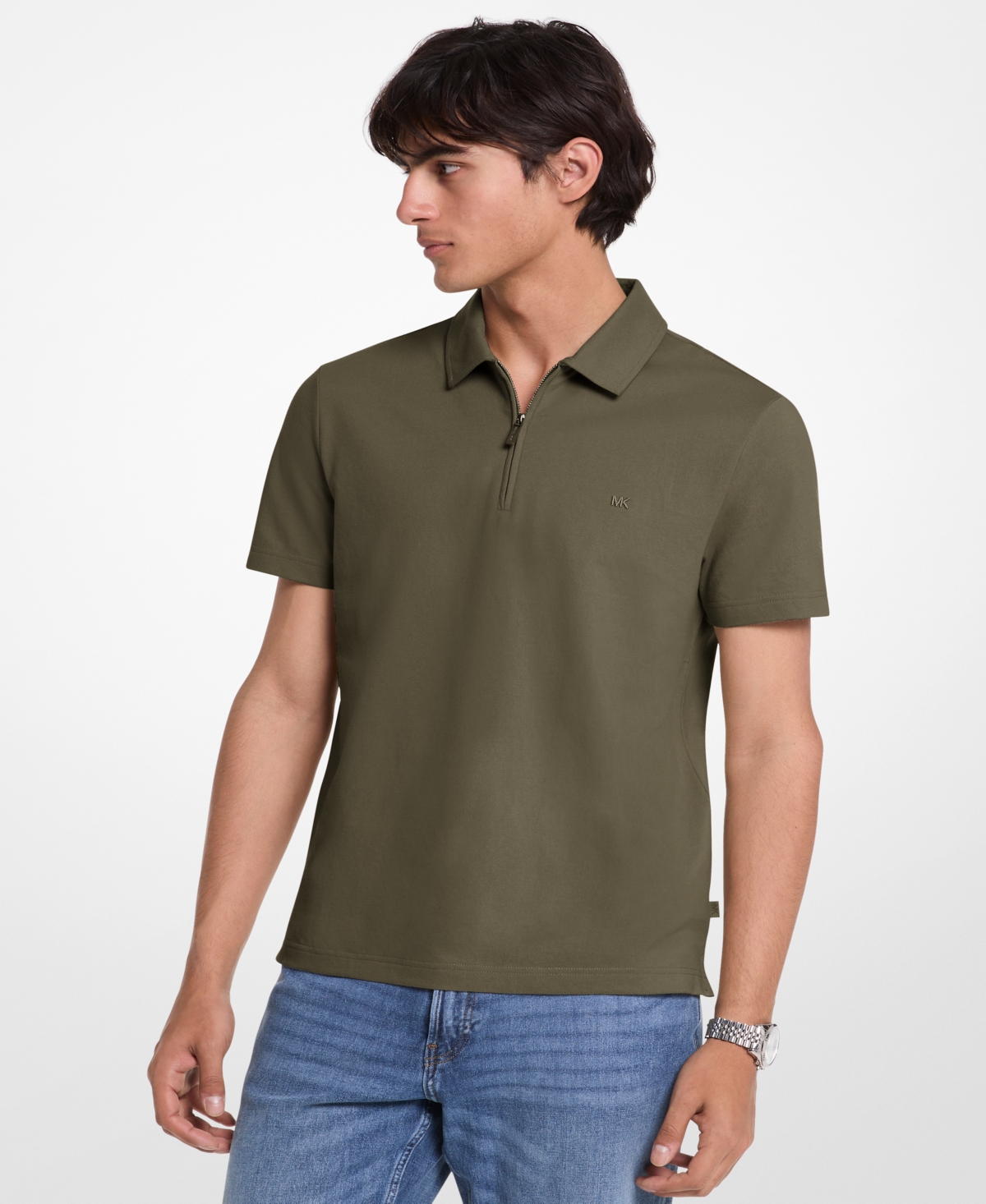 Men's Sleek Regular-Fit 1/4-Zip Pique Polo Shirt - River Blue