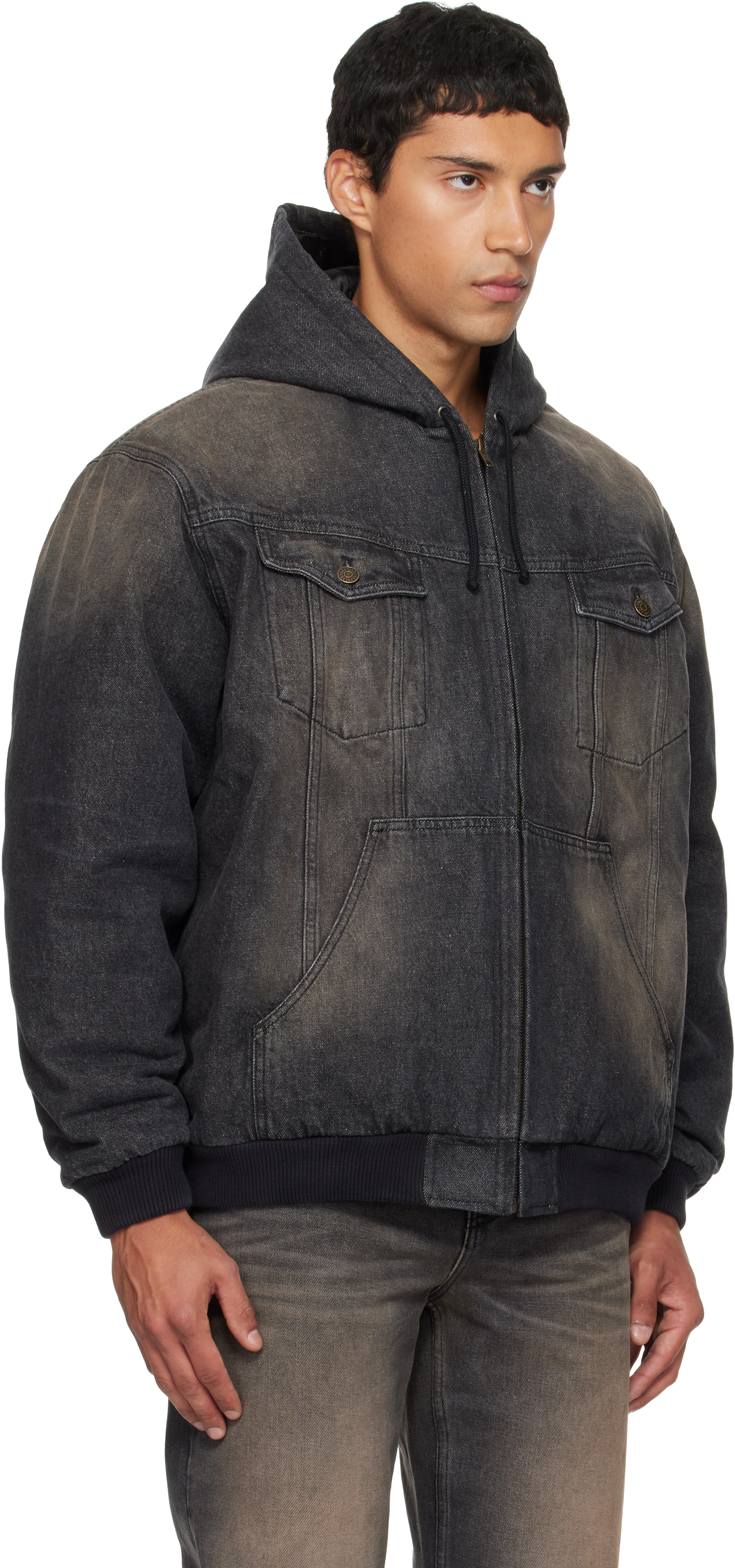 Black & Brown Hooded Denim Jacket