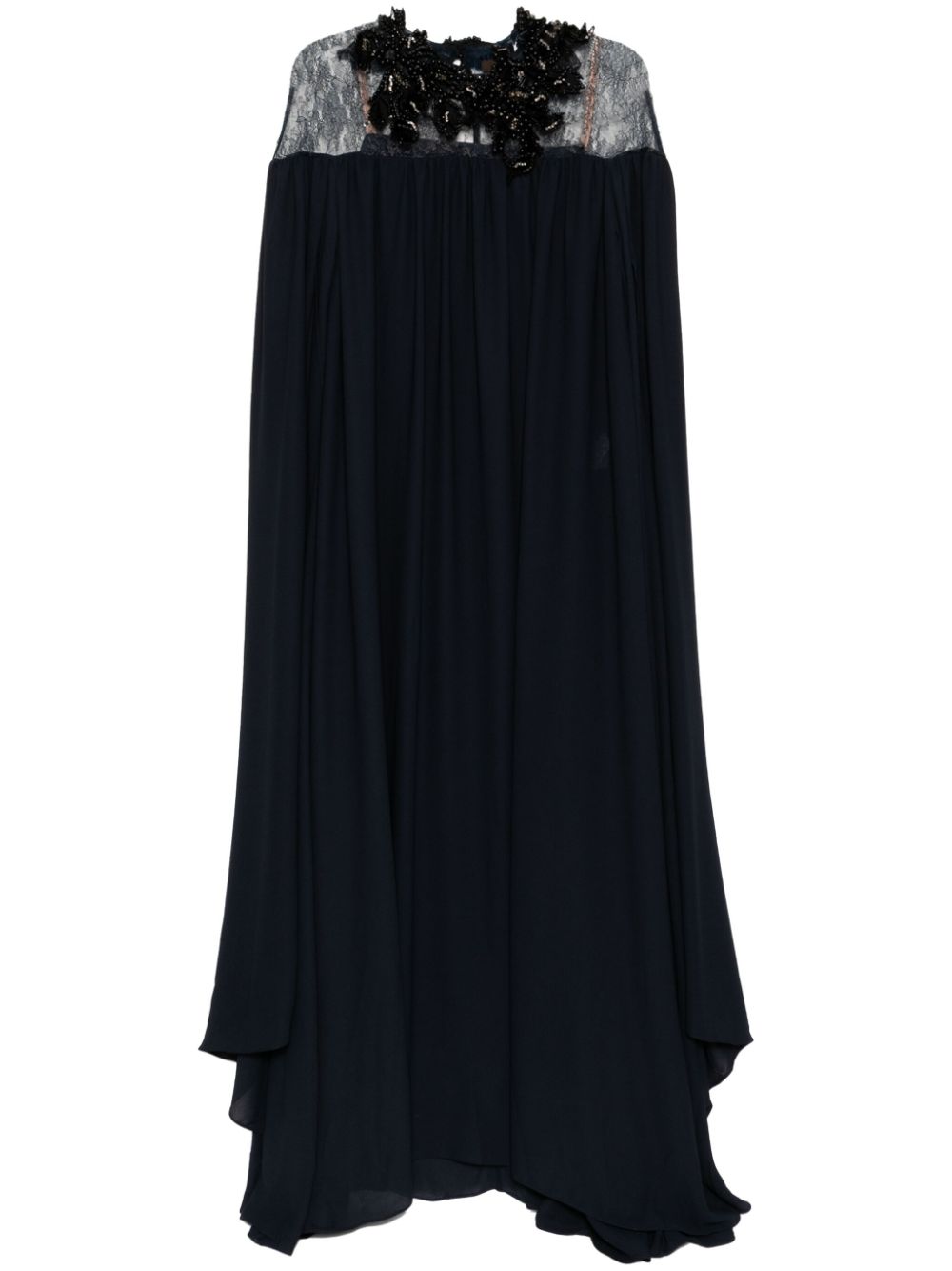 Crepe cape long dress - Blue