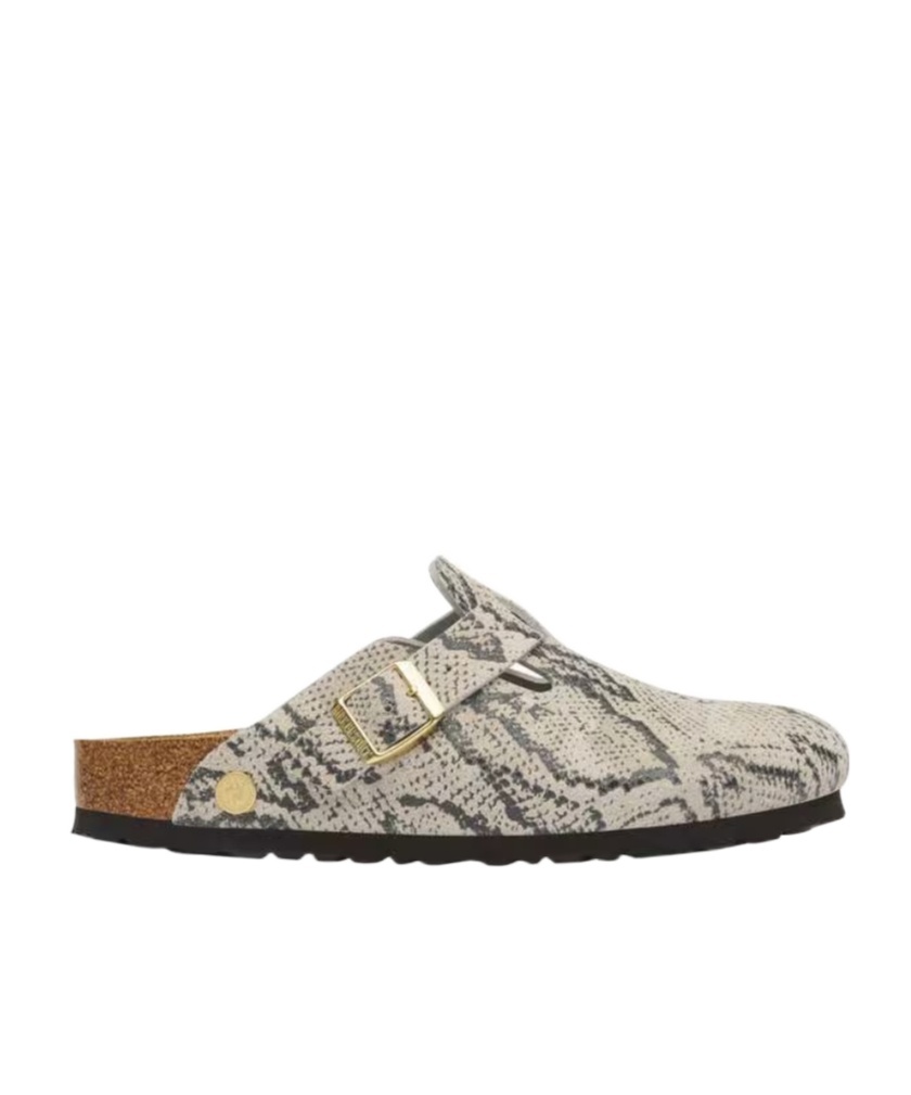 Boston snake-print clogs