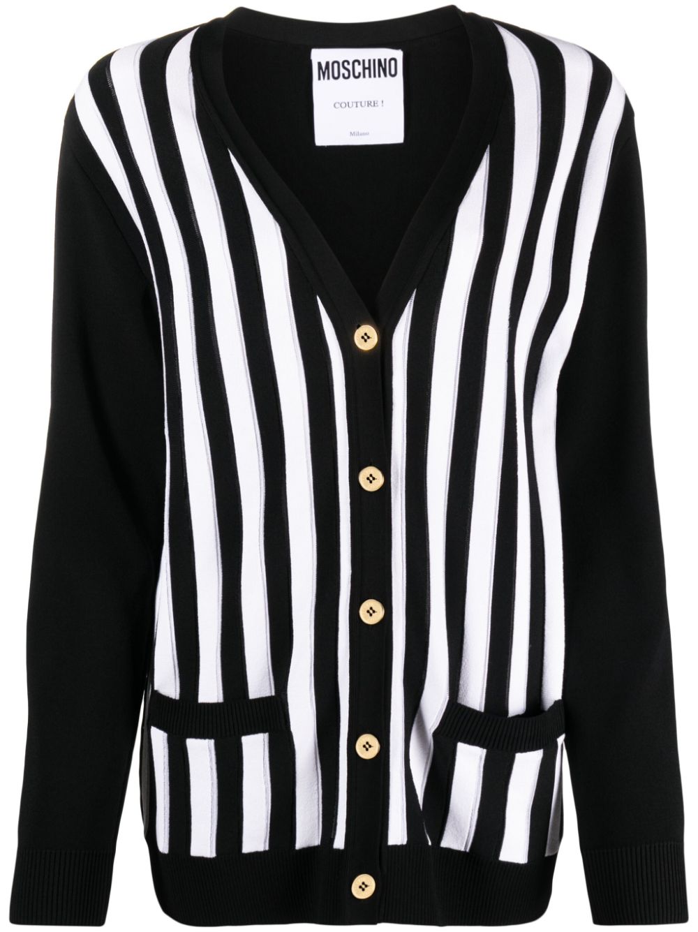 Striped ribbed-knit cardigan - Black