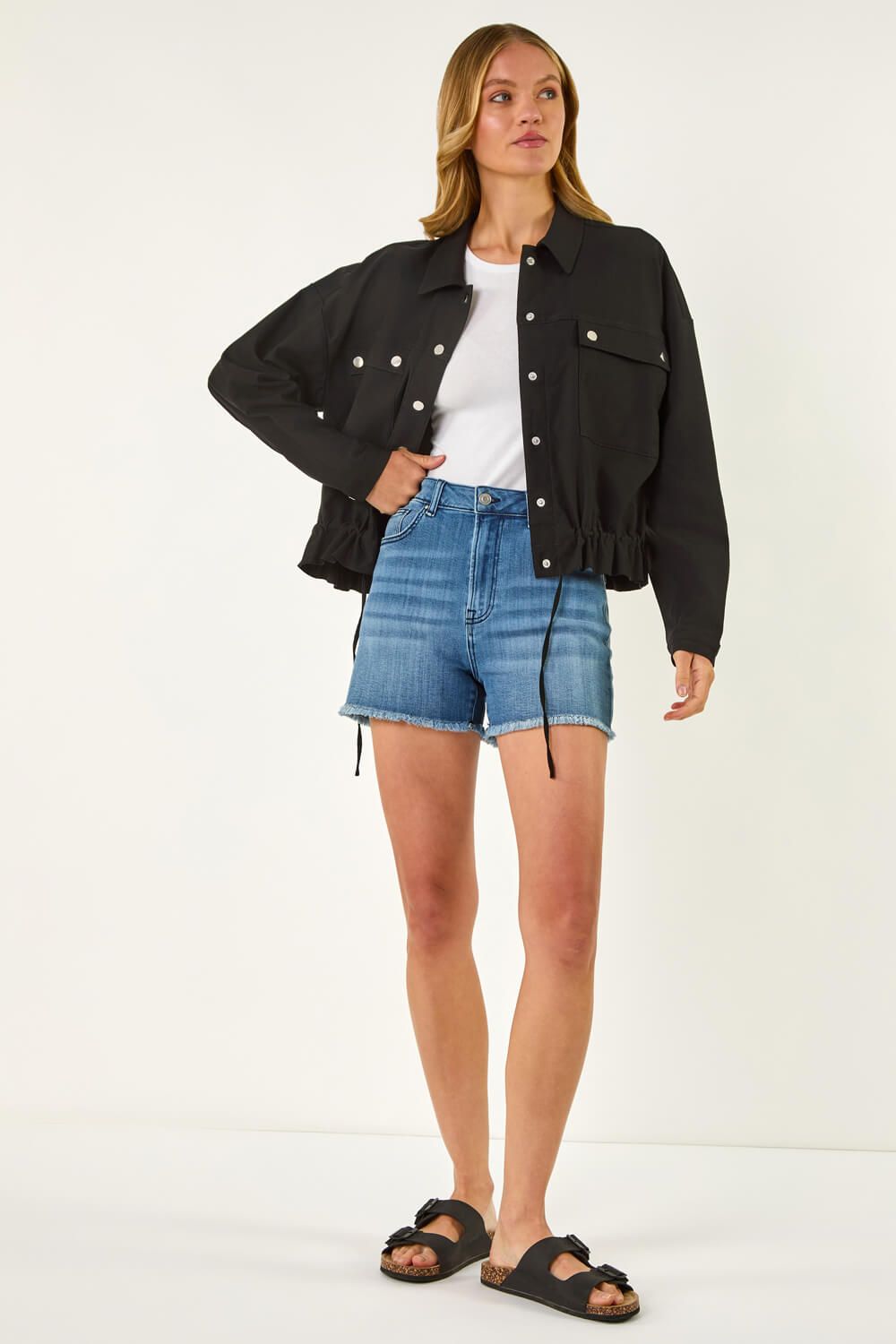 Roman Utility Collared Stretch Pocket Jacket In Black