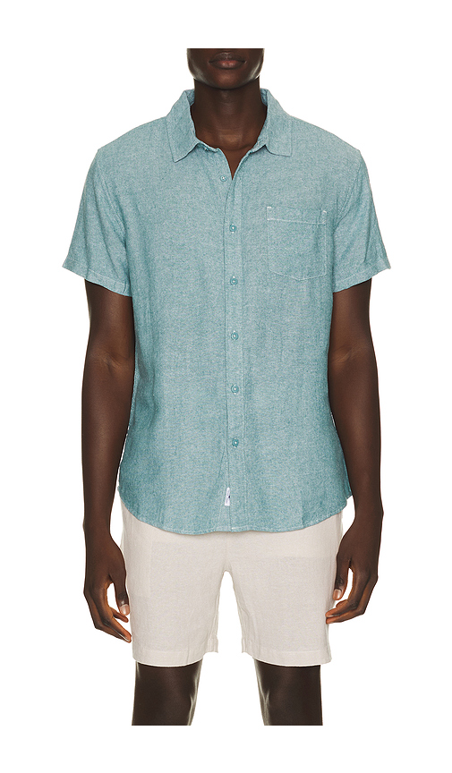 Vintage Summer Linen Button Down Shirt in Teal. S also in M, L, XL/1X, XXL/2X