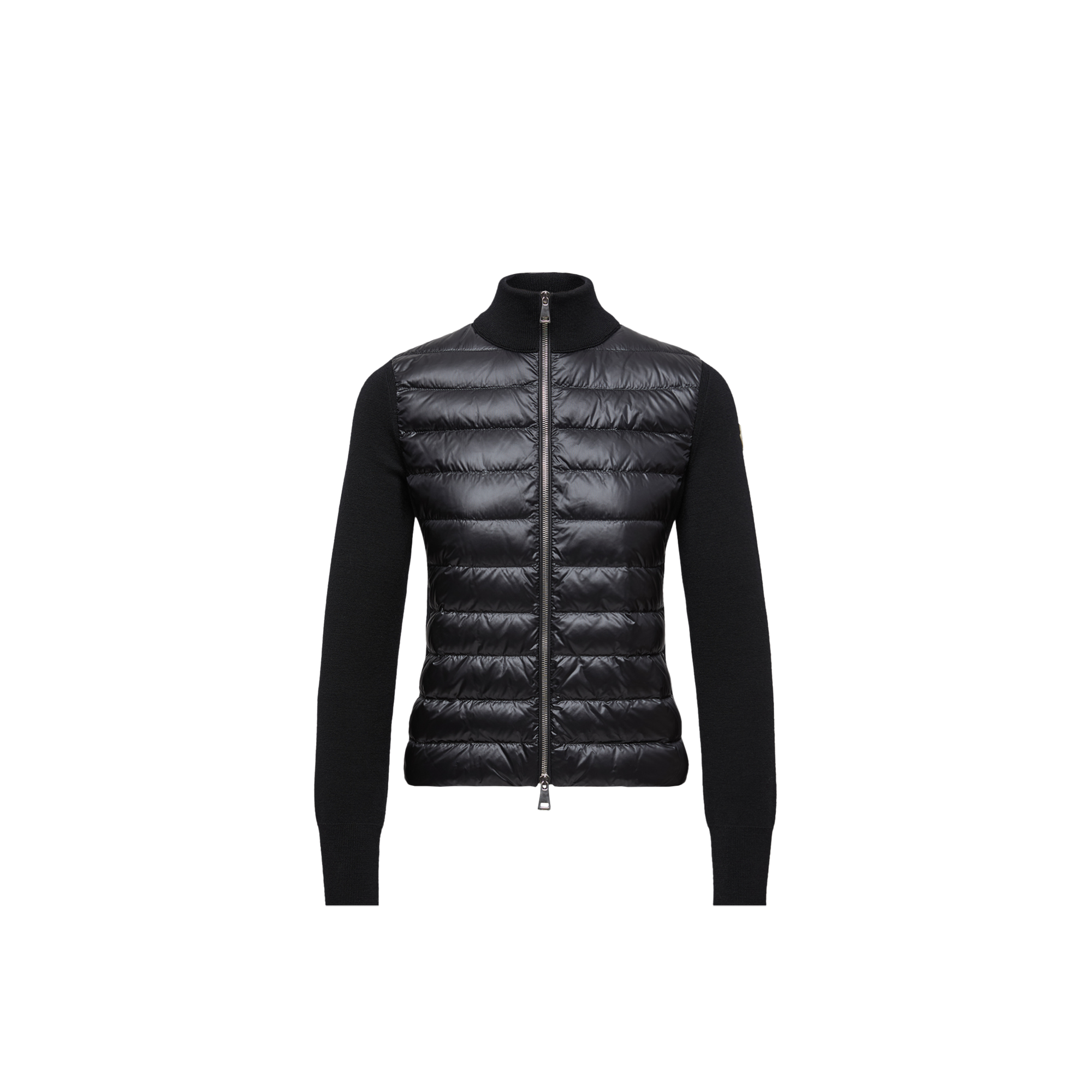 Knit-Trimmed Quilted Down Jacket — Black