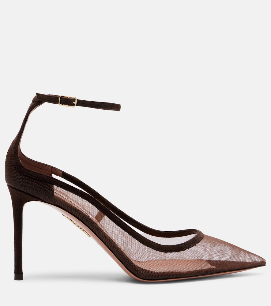 Love Affair 85 suede-trimmed mesh pumps