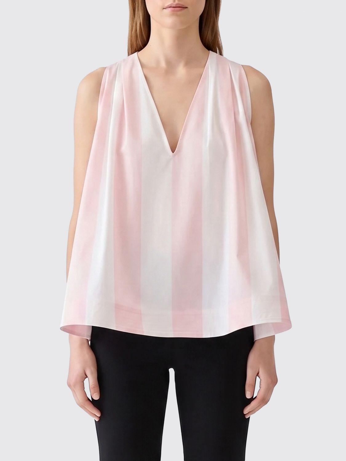 Norma Striped Off-The-Shoulder Cotton Top with V-Neck