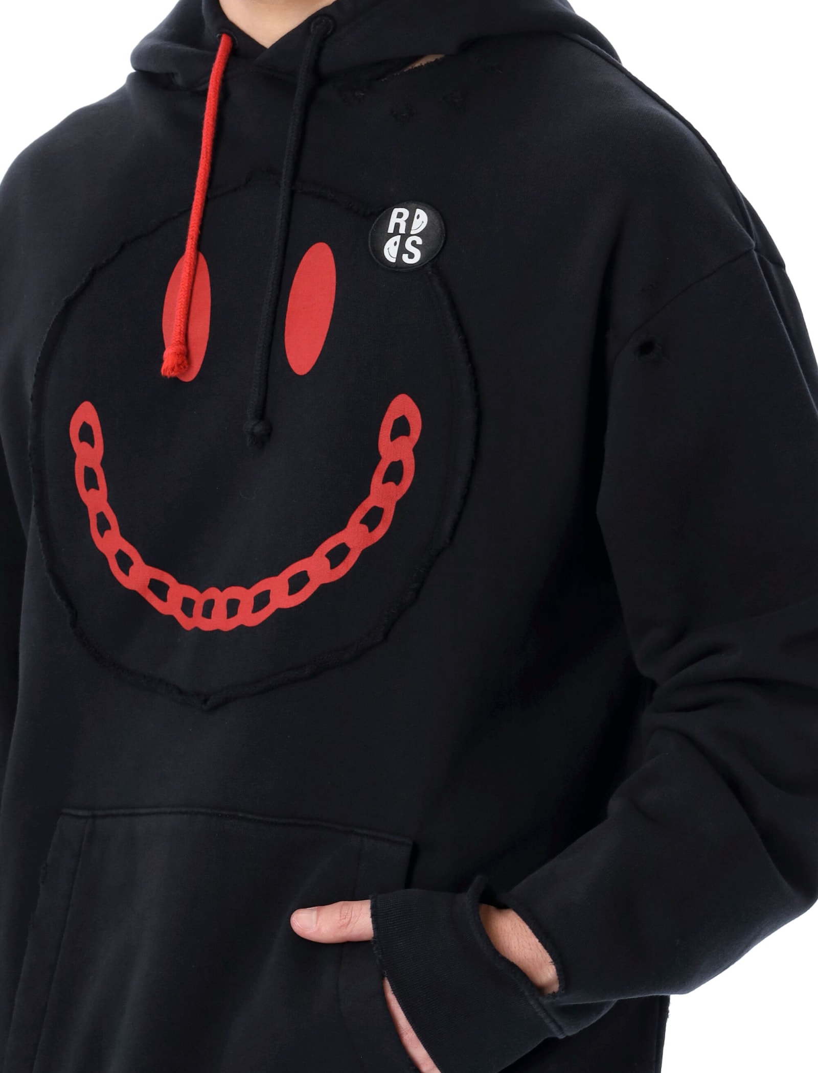 X Smiley distressed-finish hoodie