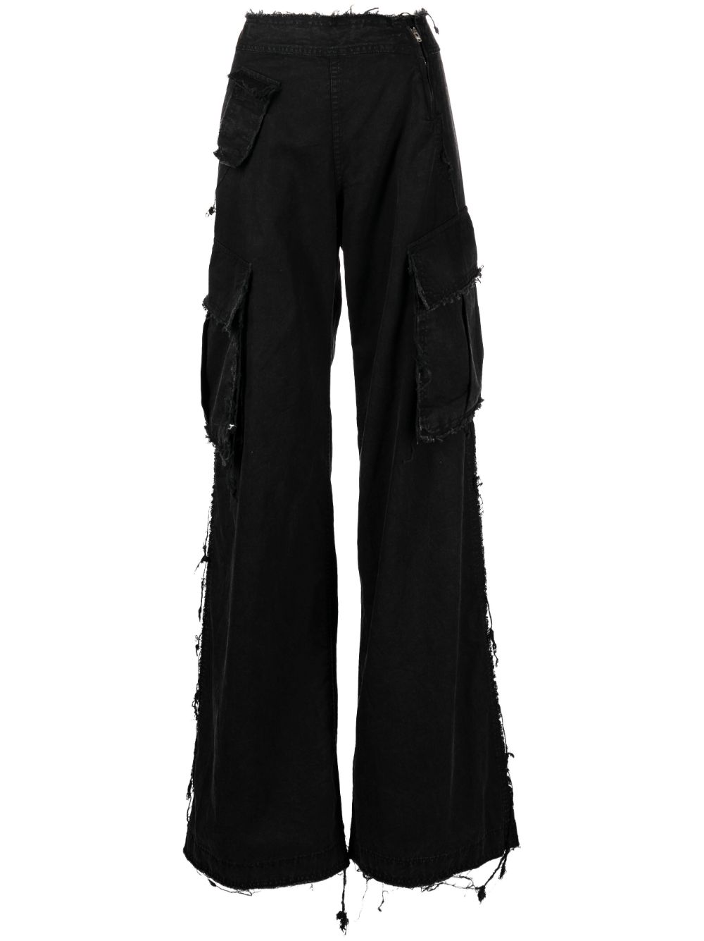 Frayed-edges cargo-pocket jeans - Black