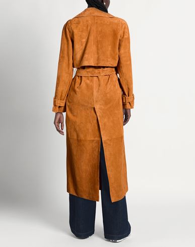 Woman Overcoat & Trench Coat Tan Size 6 Leather