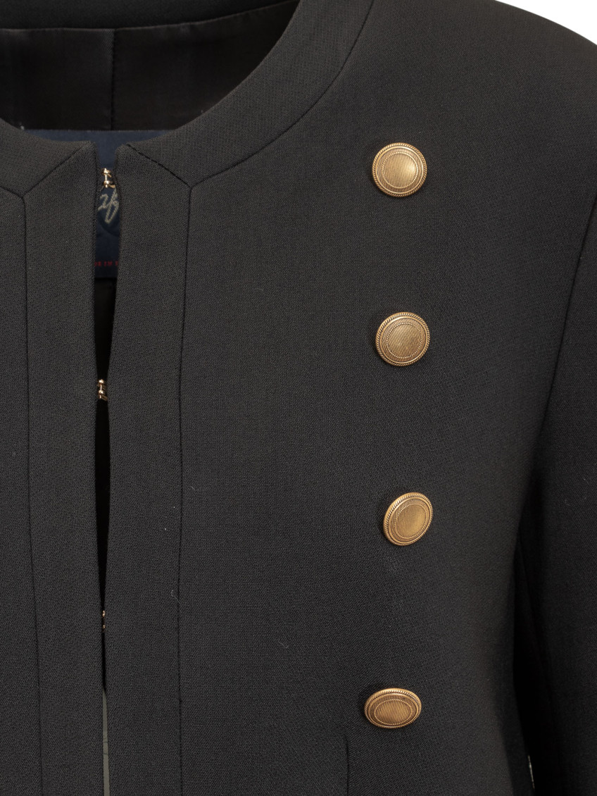 Black Solid Crew Neck Blazer