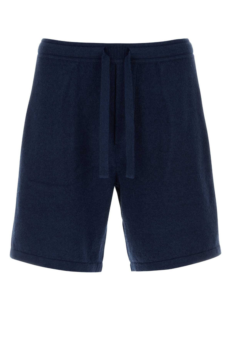 Navy Blue Cotton Blend Bermuda Shorts
