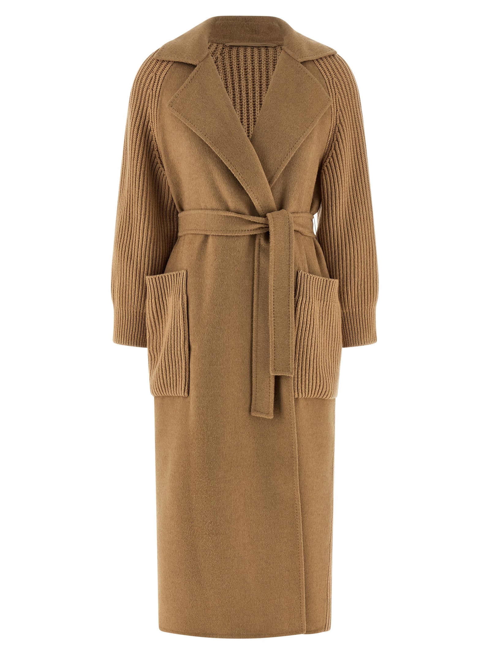 Ribbed-Knit Wool Coat — Beige