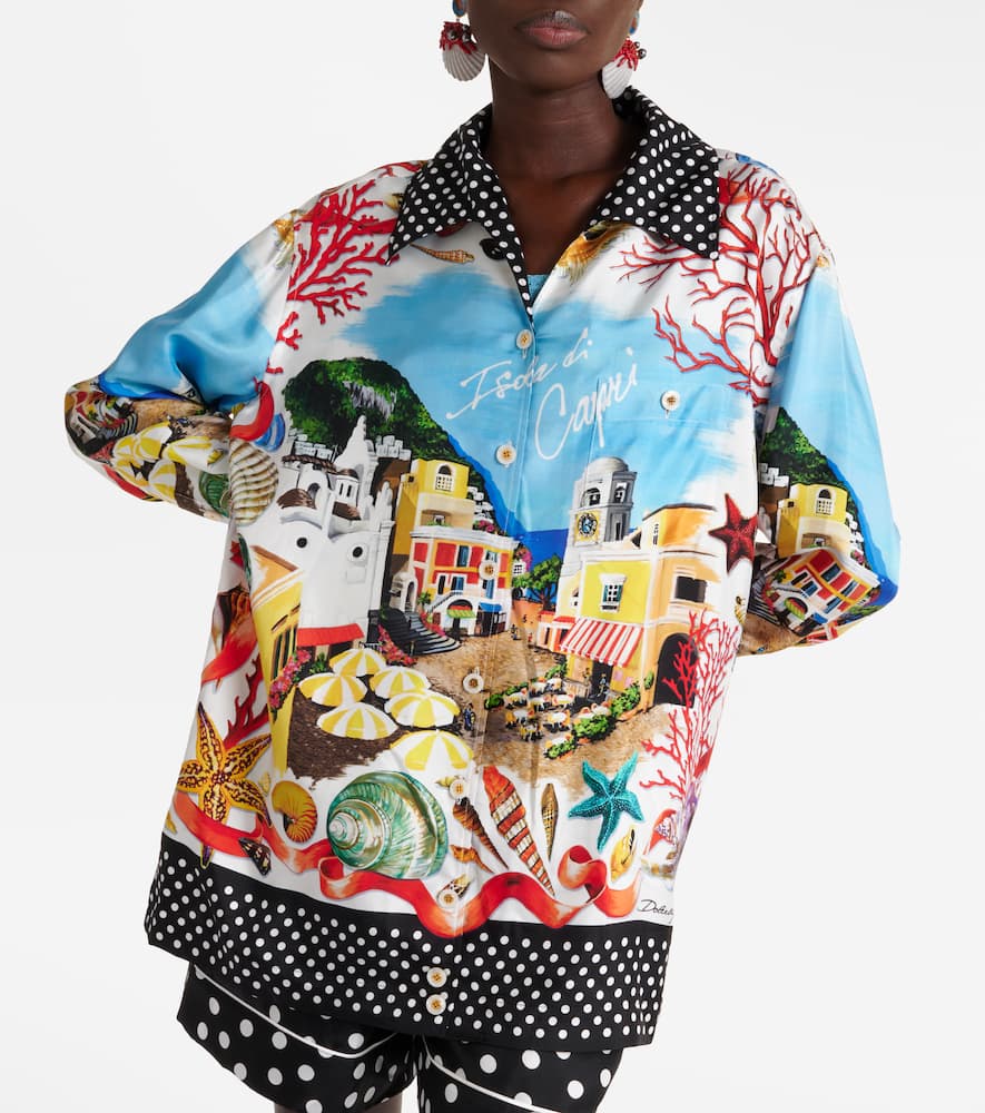 Capri printed silk satin shirt