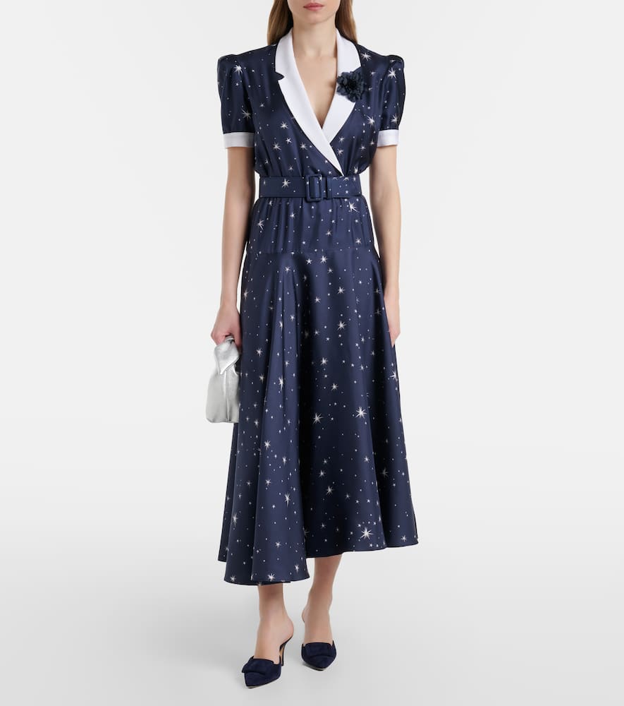 Printed silk twill midi dress