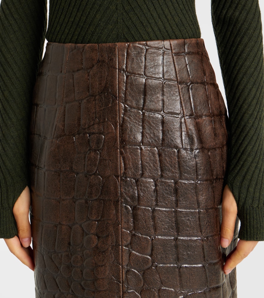 Loretta croc-effect leather pencil skirt
