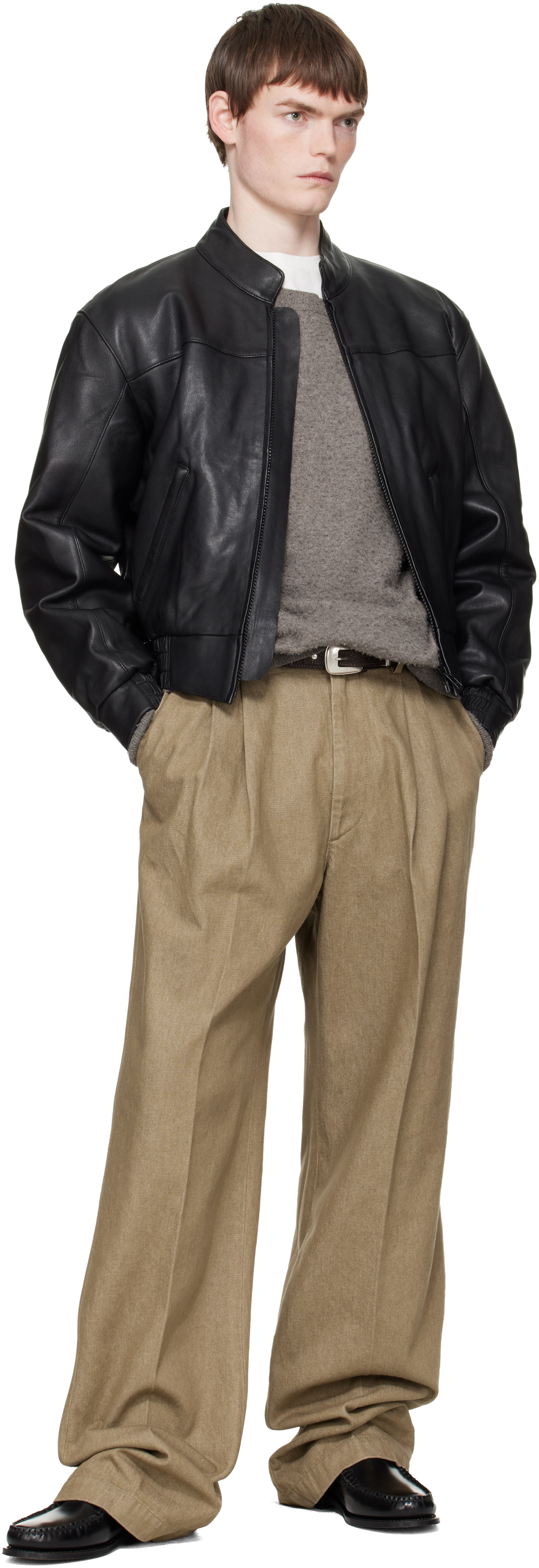 Black Leather Polo Biker Jacket