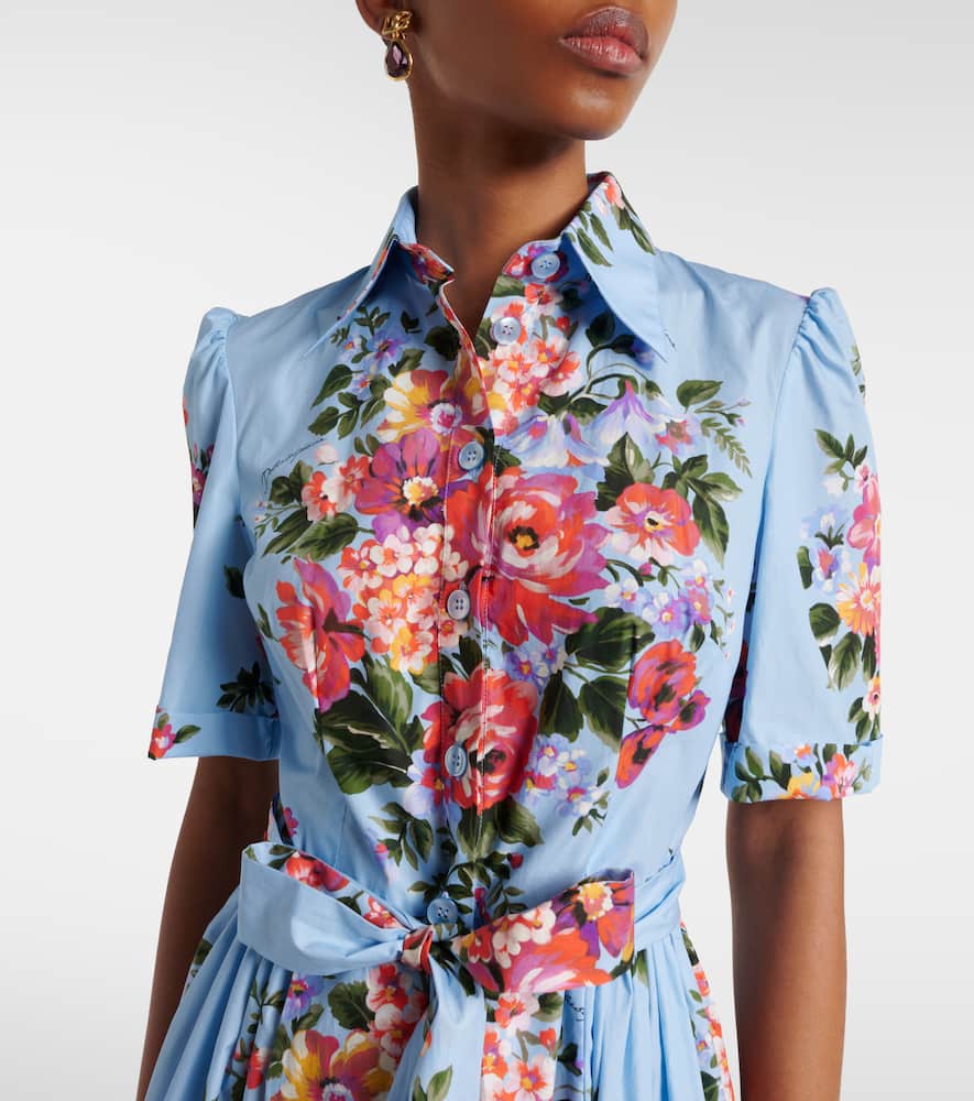 Floral belted cotton poplin shirt dress
