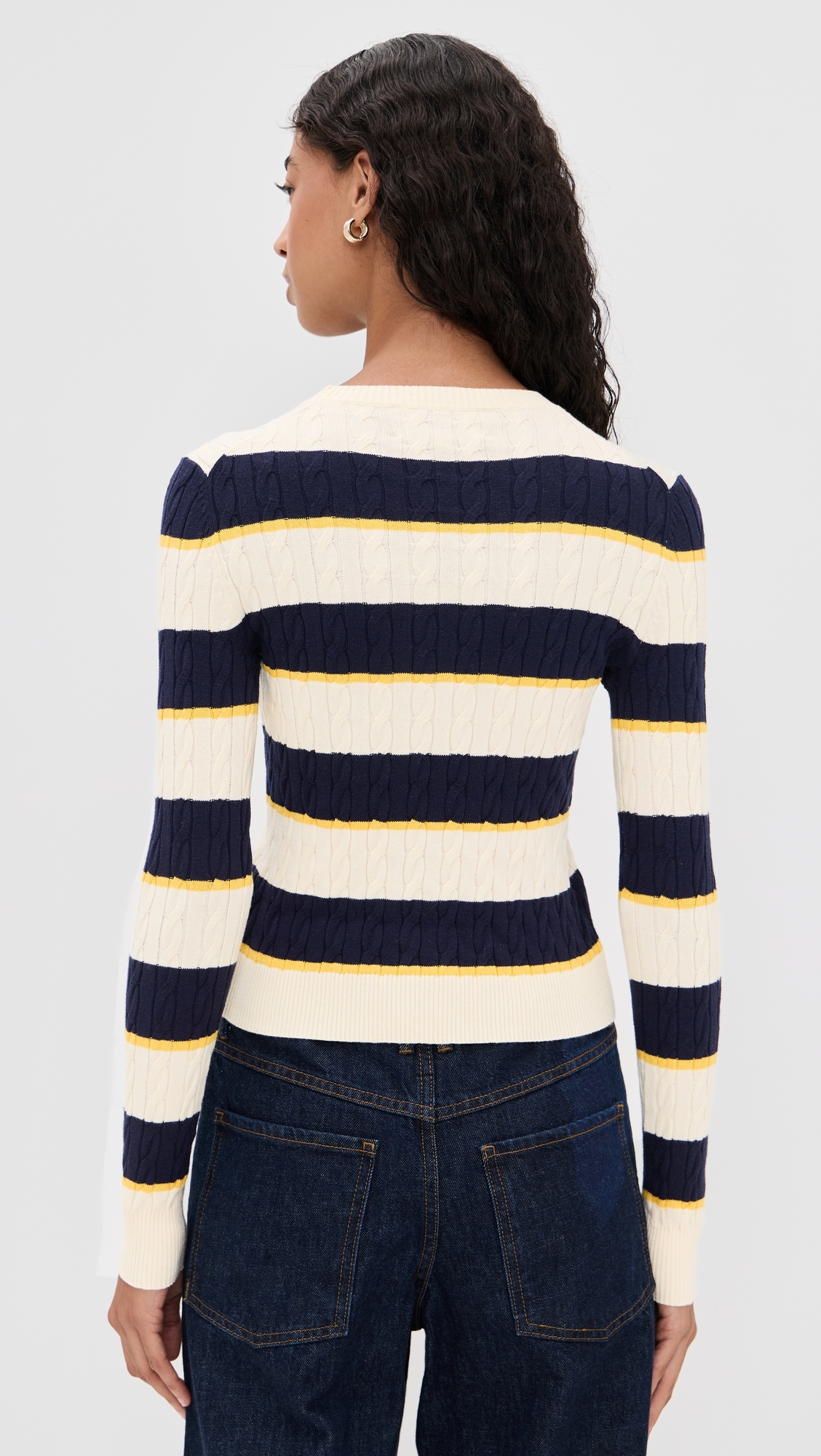 Cable Knit Pullover Ivory/Navy/Yellow
