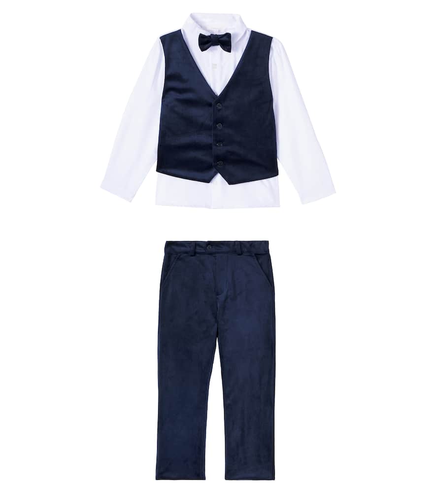 Baby cotton shirt and velvet pants set