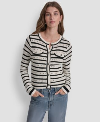 Womens Crew Neck Pointelle Sweater