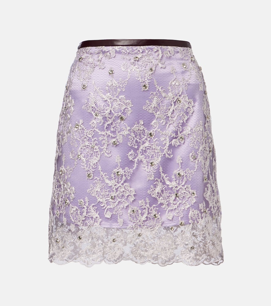 Embellished lace miniskirt