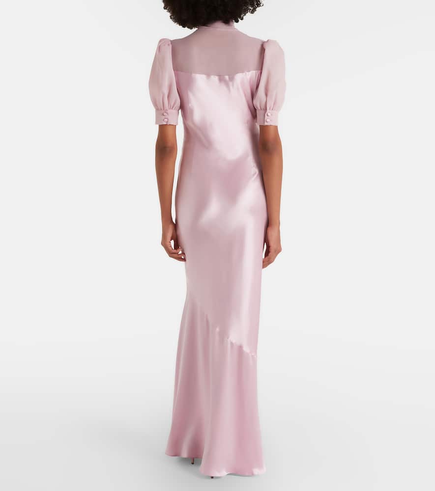 Tie-neck silk satin gown