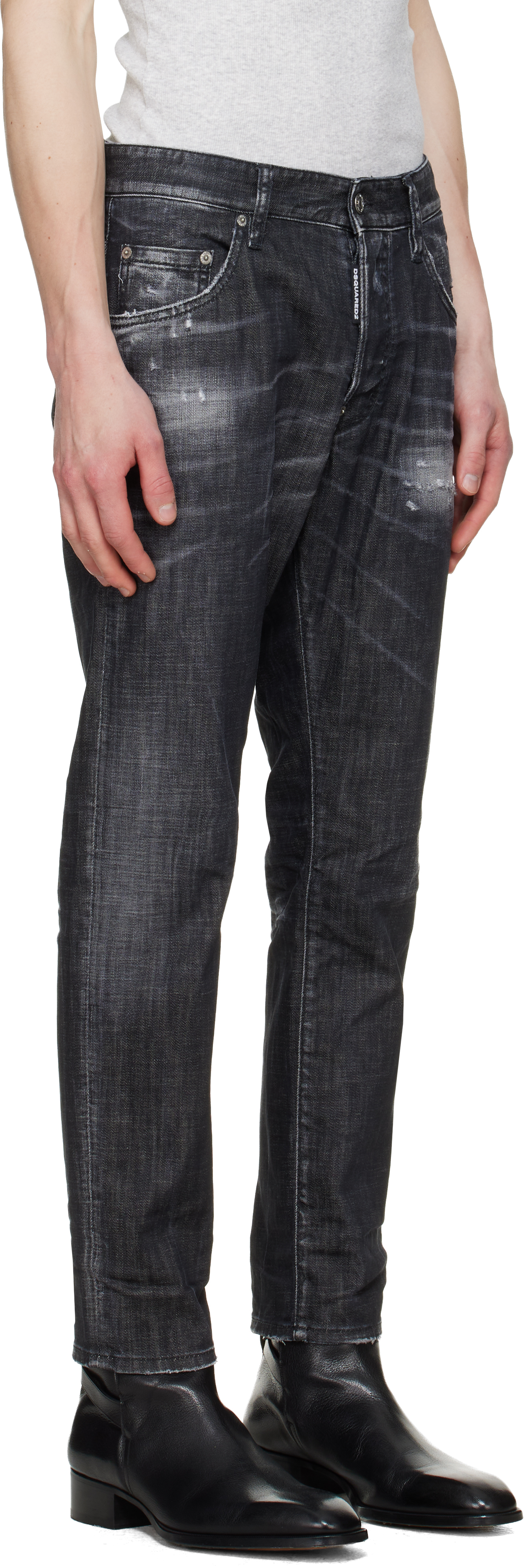 Black Distressed Stretch Jeans