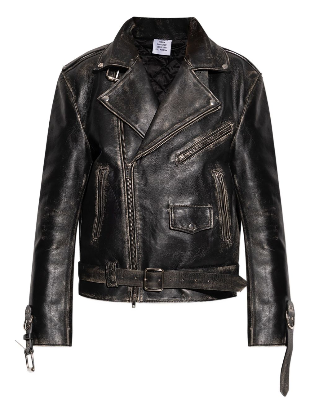 Belted distressed leather jacket - VINTAGE BLACK