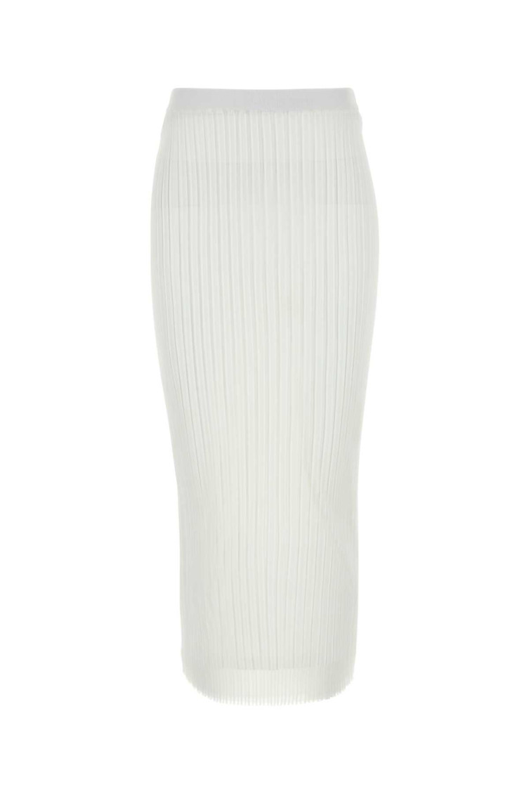 White Ribbed-knit Midi Skirt