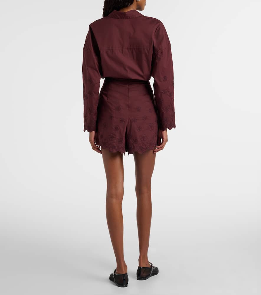 Embroidered floral cotton poplin shorts
