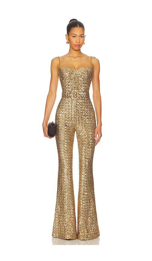 Nadine Merabi Lucinda Jumpsuit in Metallic Gold. - 8/M also /L, 12/XL, 2/XS, 4/S, 6