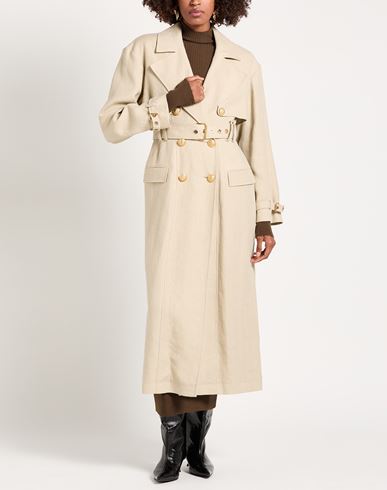 Woman Overcoat & Trench Coat Beige Size 6 Linen, Hemp