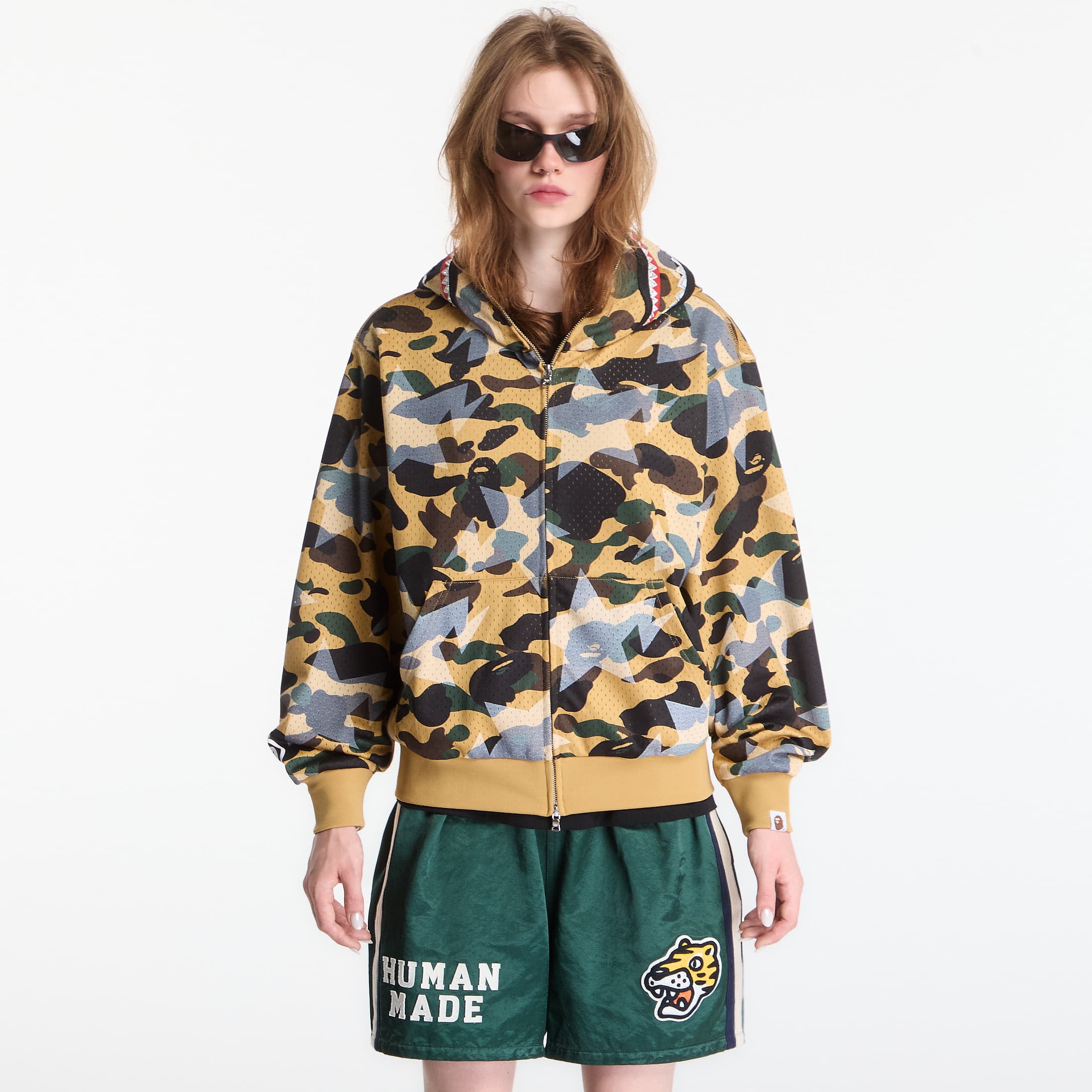 Sweatshirt A Bathing Ape Sta Over Print Camo Mesh Shark Cropped Fit Full Zip Hoodie UNISEX Yellow