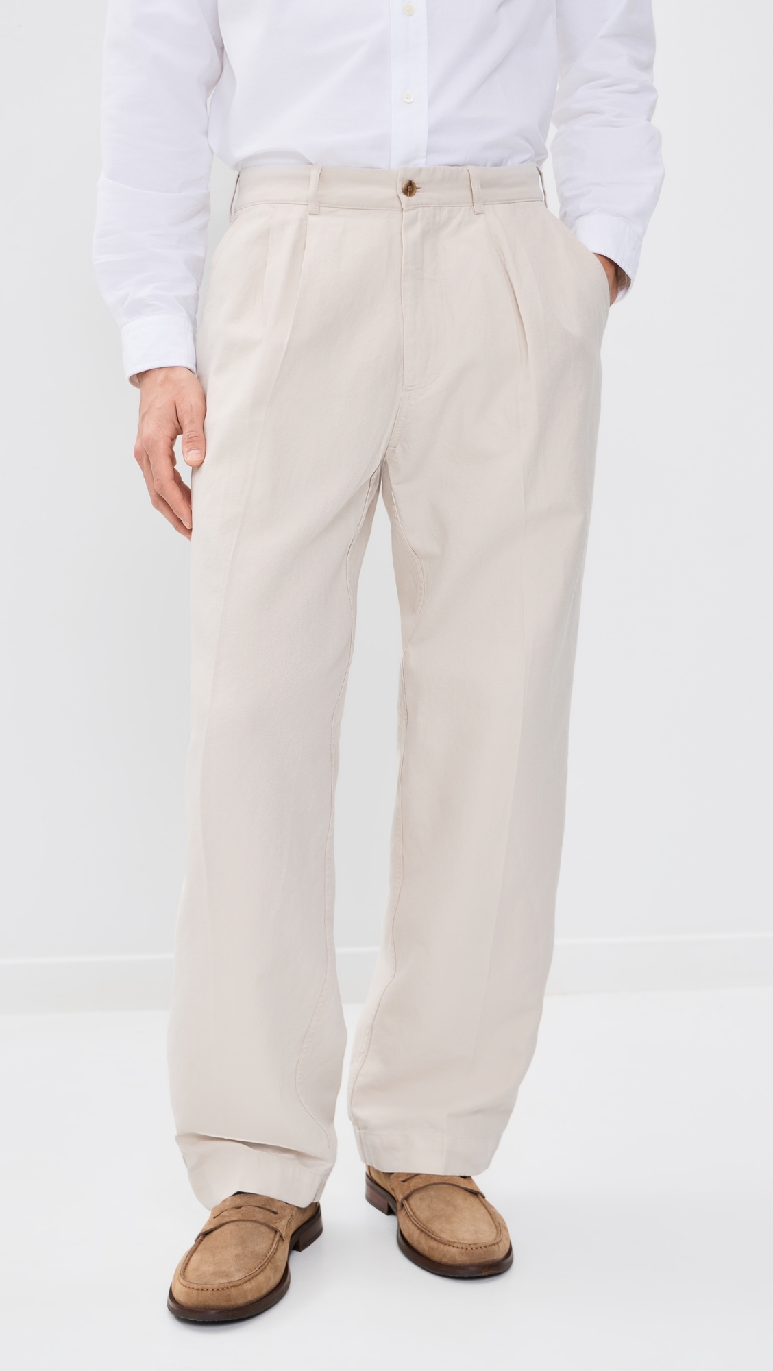 Canal Pleated Twill Cotton and Linen Pants Birch