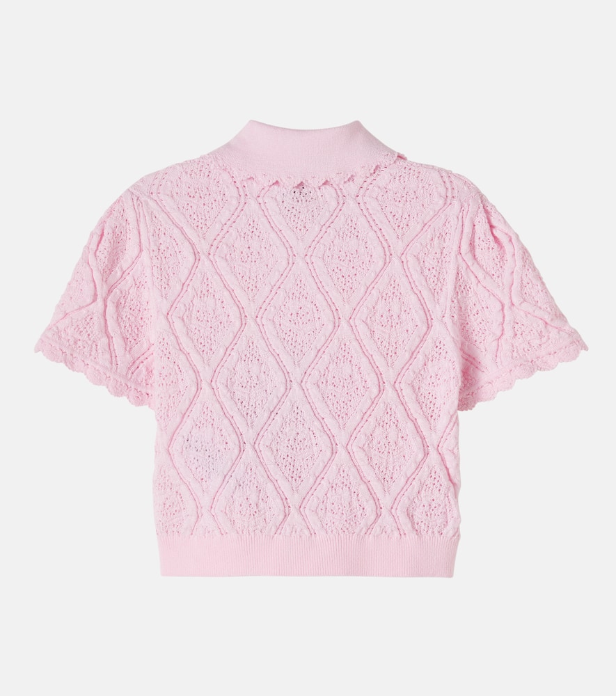 Embroidered pointelle cotton-blend top