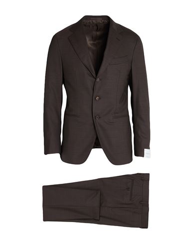 Man Suit Dark brown Size 36 Wool, Elastane