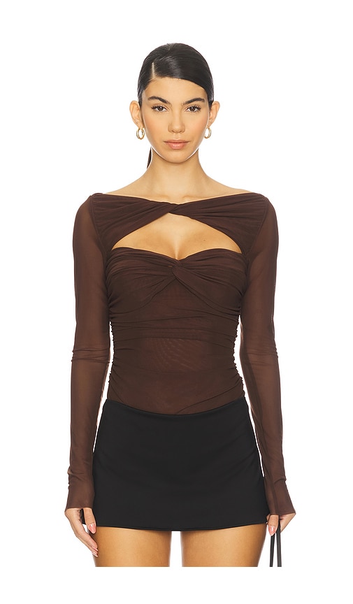 MAJORELLE Eleanora Bodysuit in Chocolate Brown. XL also in L, M, S