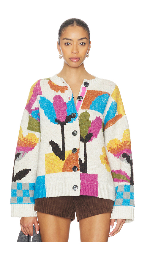 Free People Tulip Whirl Cardigan in Ivory,Pink. L. Also in M