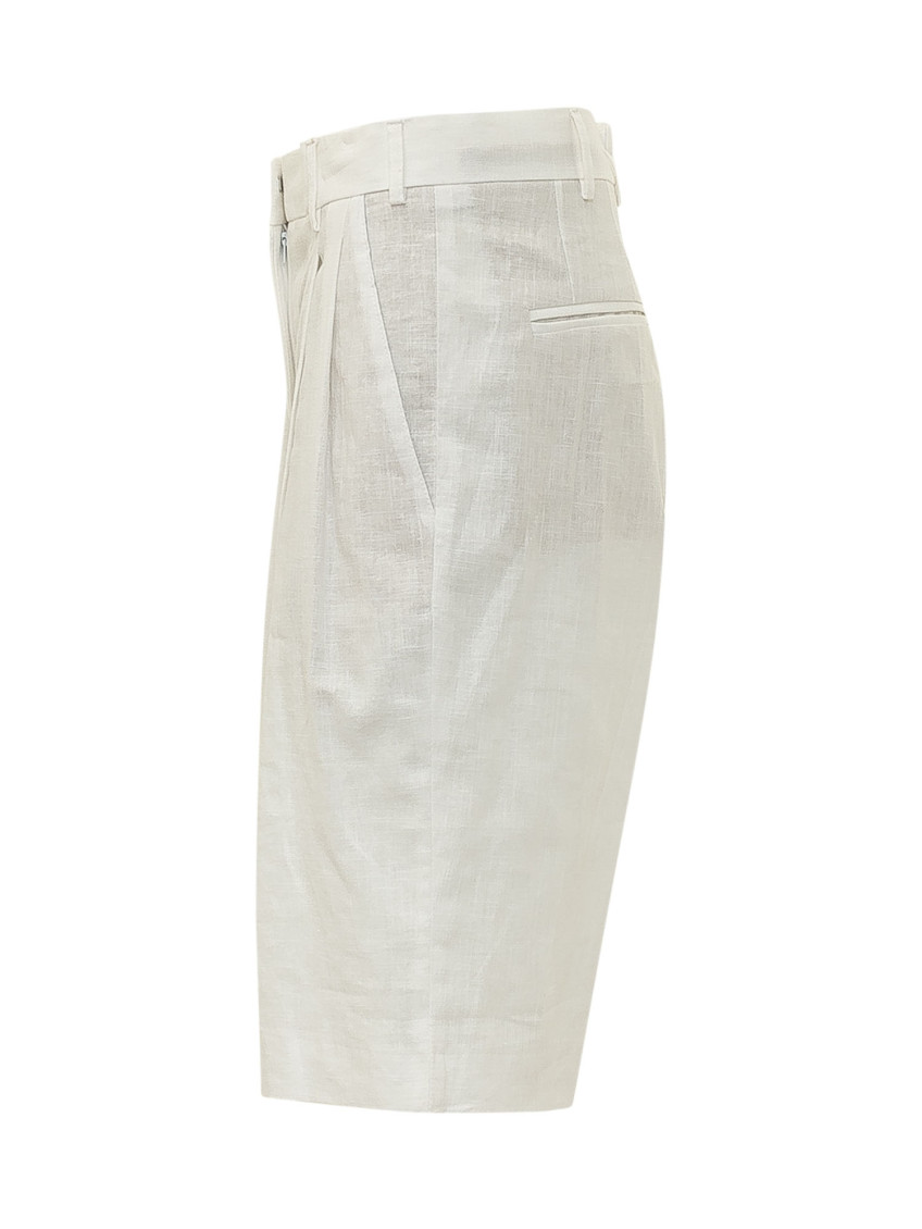 White Solid Pleated Shorts