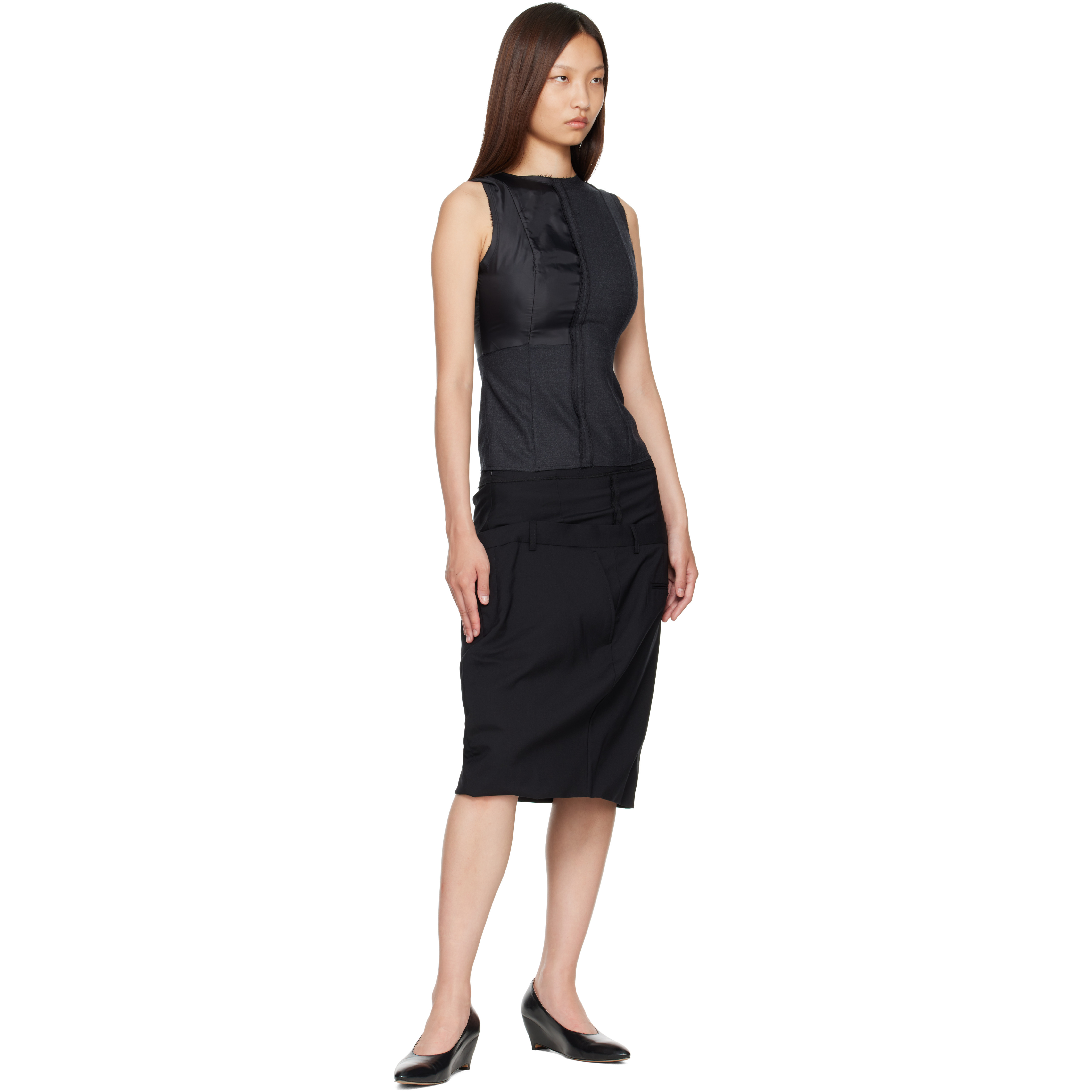 Black ISO Layered Midi Skirt