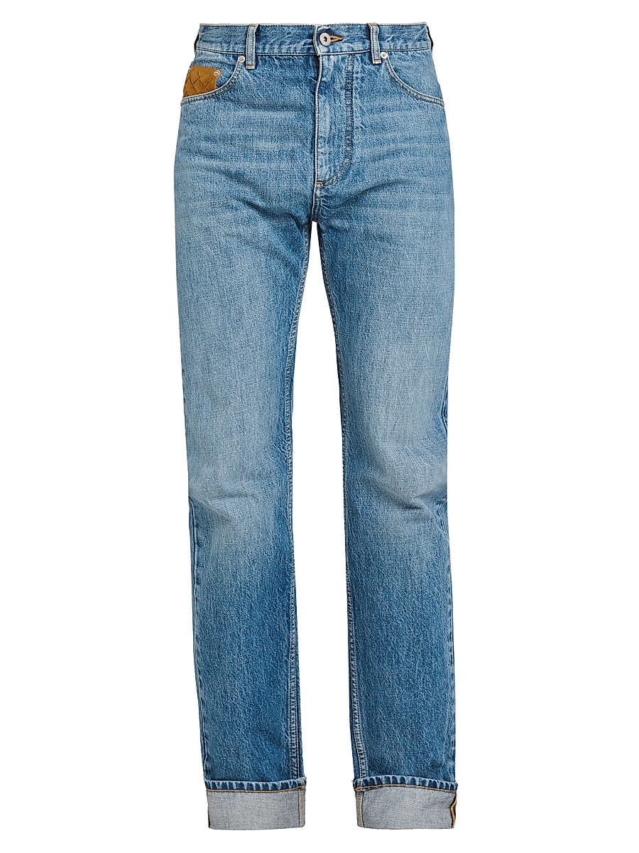 Men's Vintage Indigo-Washed Suede-Pocket Jeans - Medium Blue