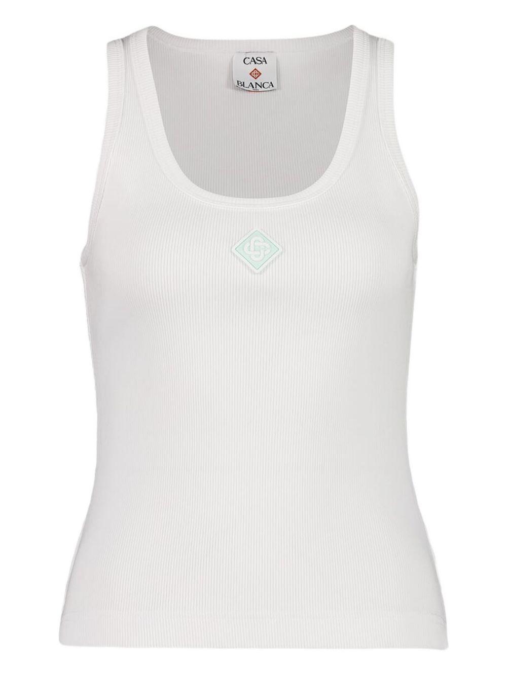 Ribbed logo-plaque tank top - White